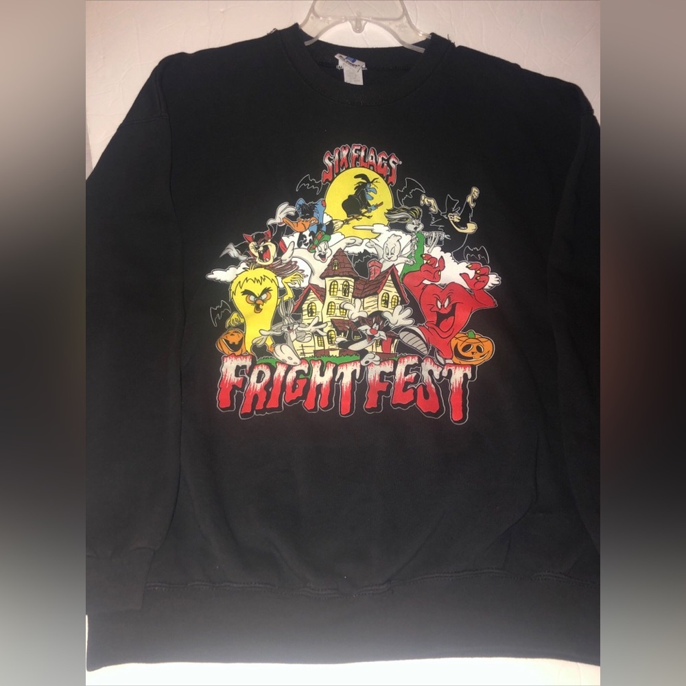 Vintage 1998 Looney Tunes Six Flags Fright Fest Crewneck Sweatshirt - XL (Glows)